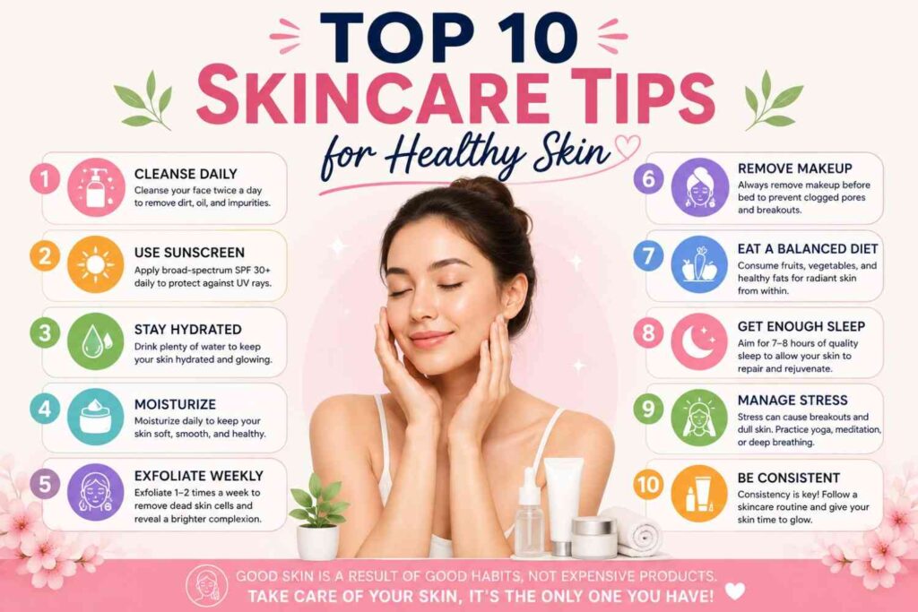 Top 10 skincare tips for healthy skin 